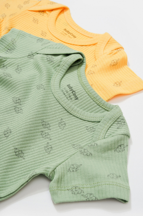 Set 2 body-uri Printed, BabyCosy, 50% modal+50% bumbac, Lamaie/Verde [3]