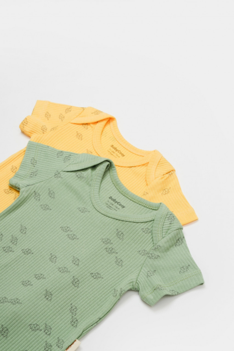 Set 2 body-uri Printed, BabyCosy, 50% modal+50% bumbac, Lamaie/Verde [4]