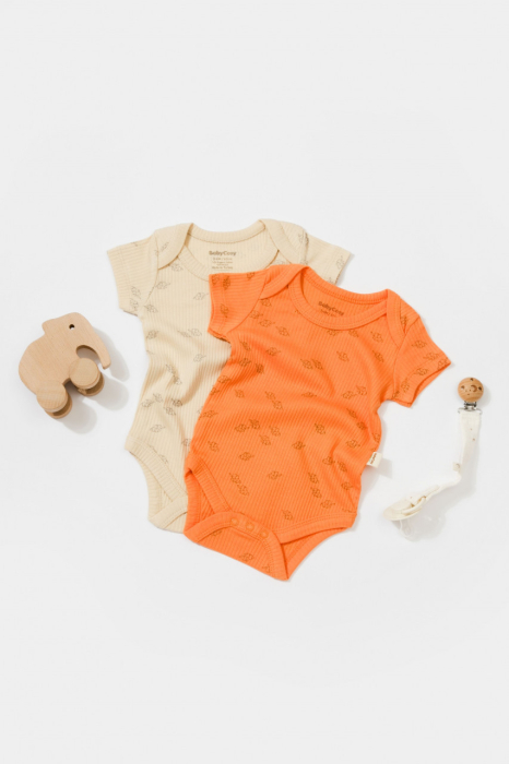 Set 2 body-uri Printed, BabyCosy, 50% modal+50% bumbac, Stone/Apricot [2]