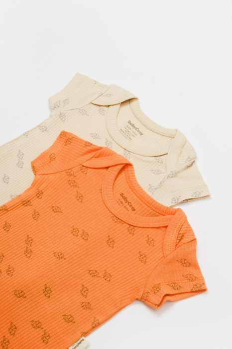 Set 2 body-uri Printed, BabyCosy, 50% modal+50% bumbac, Stone/Apricot [4]