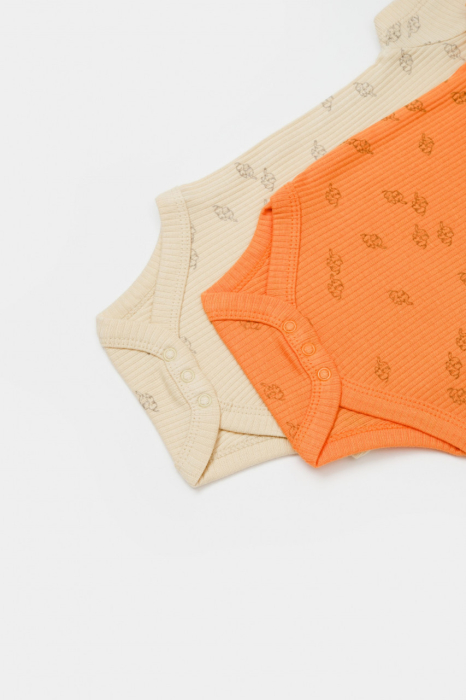 Set 2 body-uri Printed, BabyCosy, 50% modal+50% bumbac, Stone/Apricot [5]