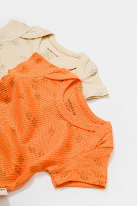 Set 2 body-uri Printed, BabyCosy, 50% modal+50% bumbac, Stone/Apricot [3]