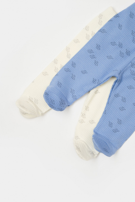 Set 2 pantalonasi cu botosei Printed, BabyCosy, 50% modal+50% bumbac, Ecru/Lavanda [5]