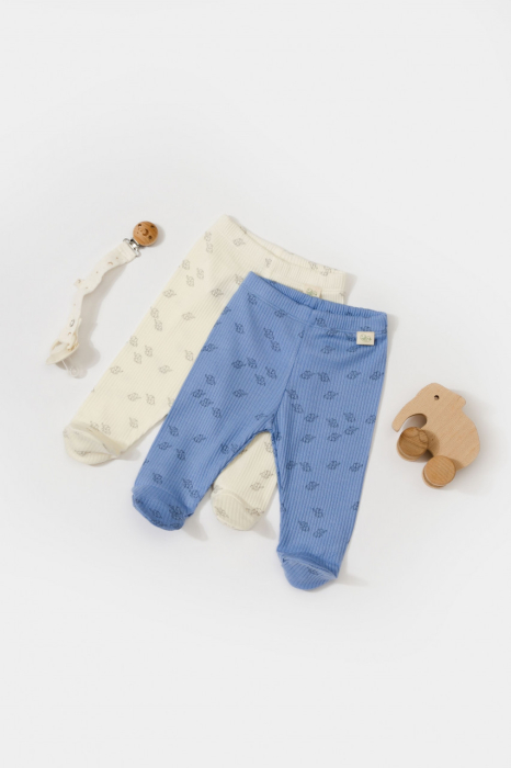 Set 2 pantalonasi cu botosei Printed, BabyCosy, 50% modal+50% bumbac, Ecru/Lavanda [3]