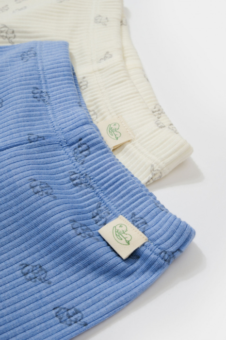 Set 2 pantalonasi cu botosei Printed, BabyCosy, 50% modal+50% bumbac, Ecru/Lavanda [2]