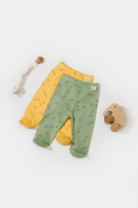 Set 2 pantalonasi cu botosei Printed, BabyCosy, 50% modal+50% bumbac, Lamaie/Verde [3]