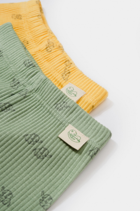 Set 2 pantalonasi cu botosei Printed, BabyCosy, 50% modal+50% bumbac, Lamaie/Verde [2]