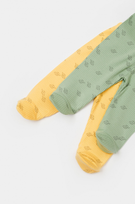 Set 2 pantalonasi cu botosei Printed, BabyCosy, 50% modal+50% bumbac, Lamaie/Verde [5]