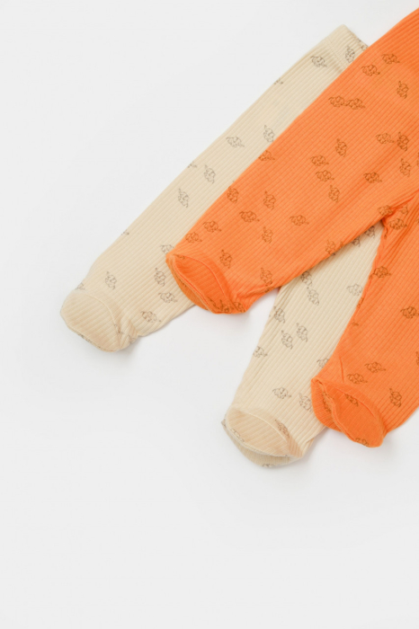 Set 2 pantalonasi cu botosei Printed, BabyCosy, 50% modal+50% bumbac, Stone/Apricot [5]