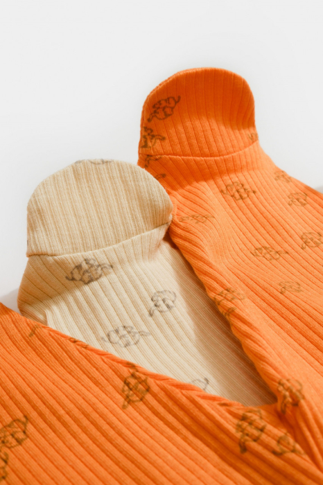 Set 2 pantalonasi cu botosei Printed, BabyCosy, 50% modal+50% bumbac, Stone/Apricot [4]