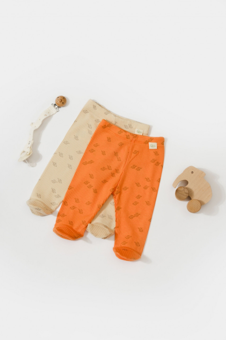 Set 2 pantalonasi cu botosei Printed, BabyCosy, 50% modal+50% bumbac, Stone/Apricot [2]