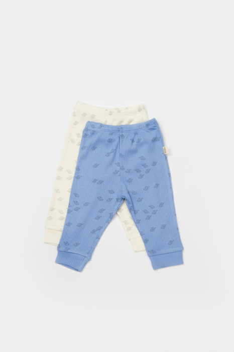 Set 2 pantalonasi Printed, BabyCosy, 50% modal+50% bumbac, Ecru/Lavanda [5]