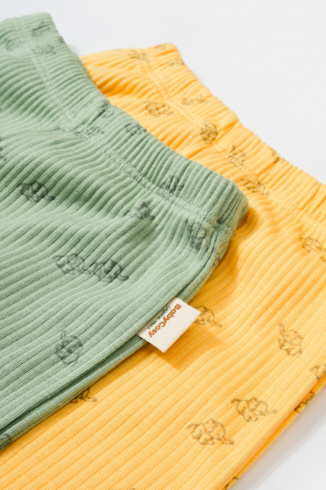 Set 2 pantalonasi Printed, BabyCosy, 50% modal+50% bumbac, Verde/Lamaie [2]