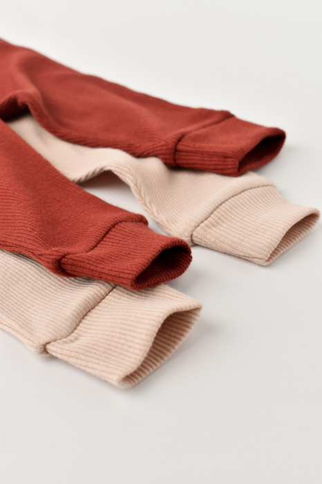 Set 2 pantaloni bebe unisex din bumbac organic si modal - Caramiziu/Somon, BabyCosy [3]