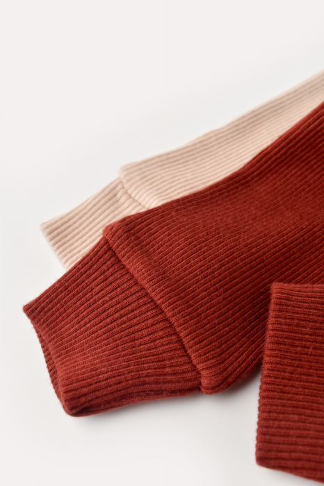 Set 2 pantaloni bebe unisex din bumbac organic si modal - Caramiziu/Somon, BabyCosy [2]