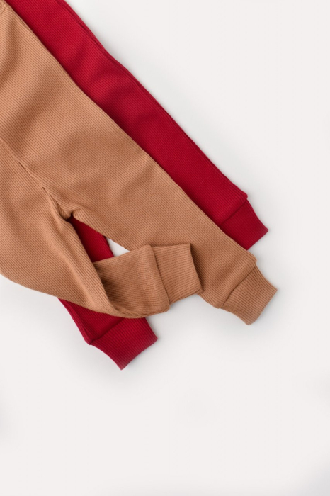 Set 2 pantaloni bebe unisex din bumbac organic si modal - Maro/Rosu, BabyCosy [9]