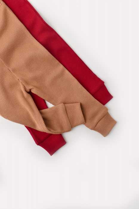 Set 2 pantaloni bebe unisex din bumbac organic si modal - Maro/Rosu, BabyCosy [5]