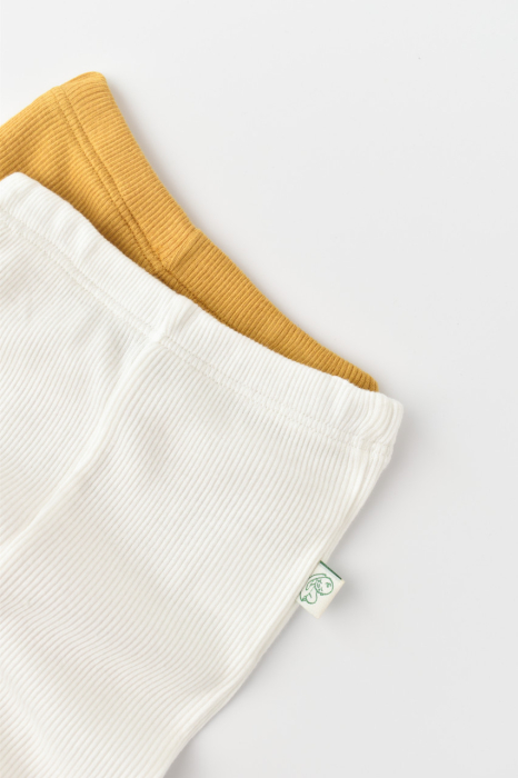 Set 2 pantaloni bebe unisex din bumbac organic si modal - Mustar/Ecru, BabyCosy [3]