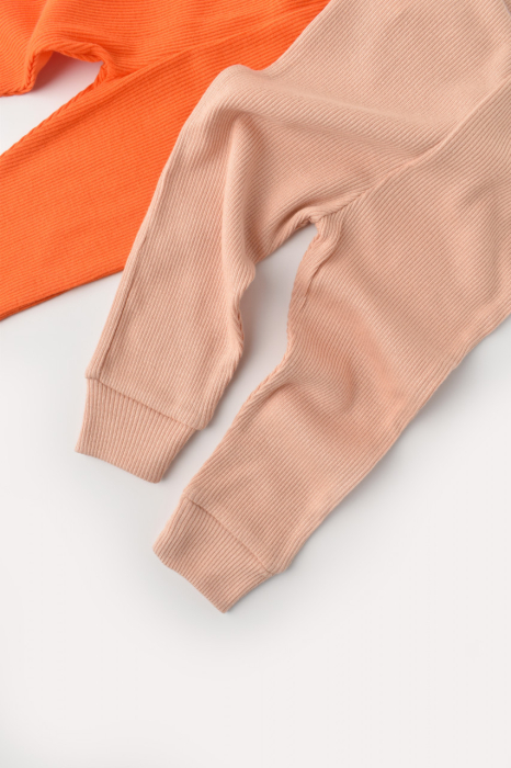 Set 2 pantaloni bebe unisex din bumbac organic si modal - Rodie/Piersica, BabyCosy [3]