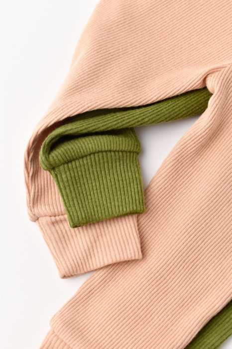 Set 2 pantaloni bebe unisex din bumbac organic si modal - Verde/Blush, BabyCosy [2]