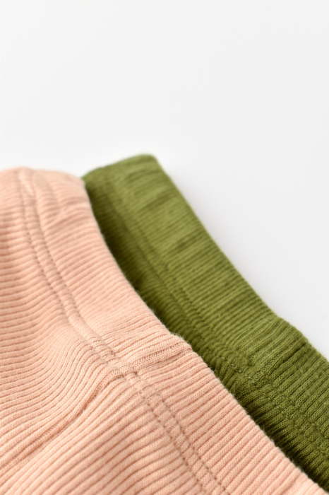 Set 2 pantaloni bebe unisex din bumbac organic si modal - Verde/Blush, BabyCosy [3]