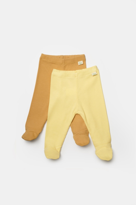 Set 2 pantaloni cu botosei Bamboo, galben, BabyCosy, 50%bumbac+50% bambus [2]