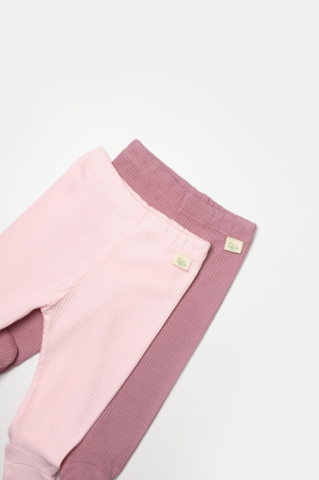 Set 2 pantaloni cu botosei Bamboo, roz, BabyCosy, 50%bumbac+50% bambus [6]