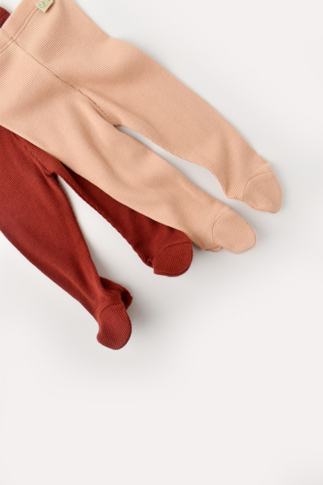 Set 2 pantaloni cu botosei bebe unisex din bumbac organic si modal - Caramiziu/Somon, BabyCosy [2]