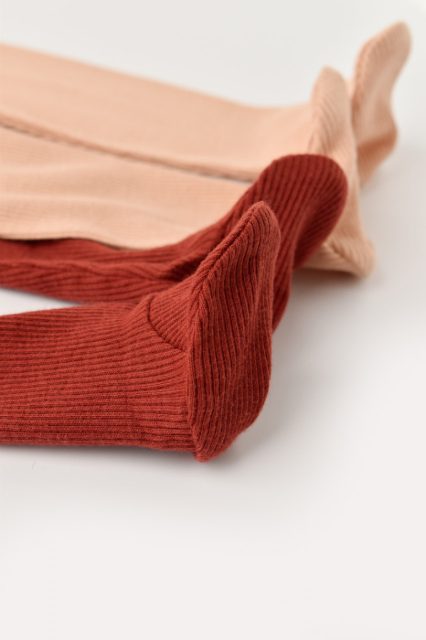 Set 2 pantaloni cu botosei bebe unisex din bumbac organic si modal - Caramiziu/Somon, BabyCosy [3]