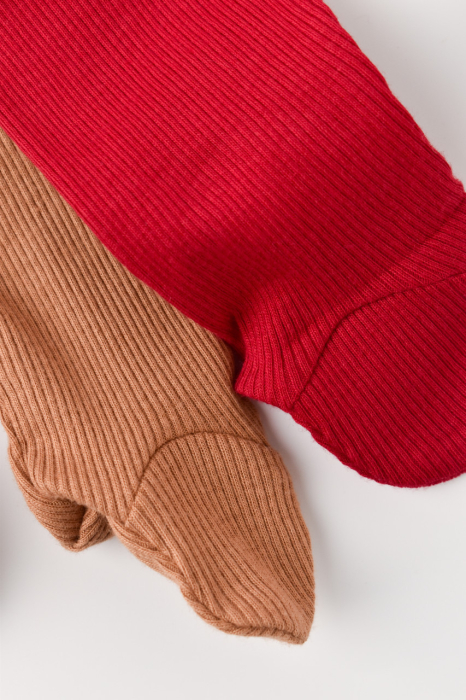 Set 2 pantaloni cu botosei bebe unisex din bumbac organic si modal - Maro/Rosu, BabyCosy [5]
