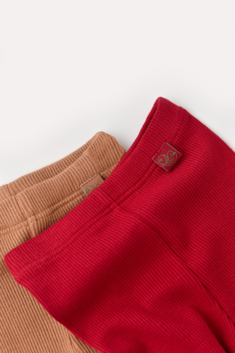 Set 2 pantaloni cu botosei bebe unisex din bumbac organic si modal - Maro/Rosu, BabyCosy [3]