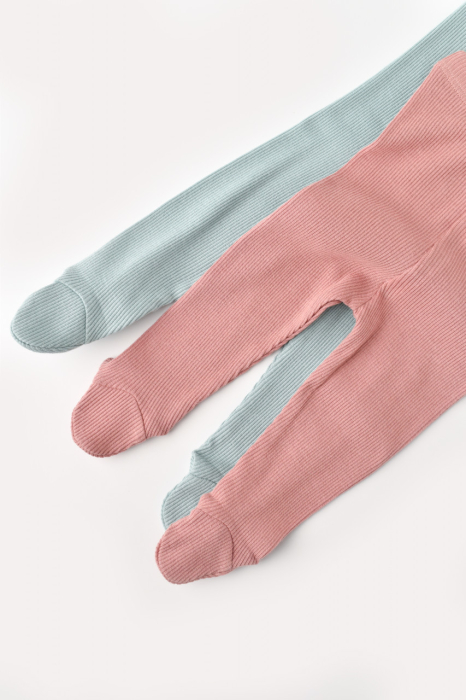 Set 2 pantaloni cu botosei bebe unisex din bumbac organic si modal - Mint/Rose, BabyCosy [2]