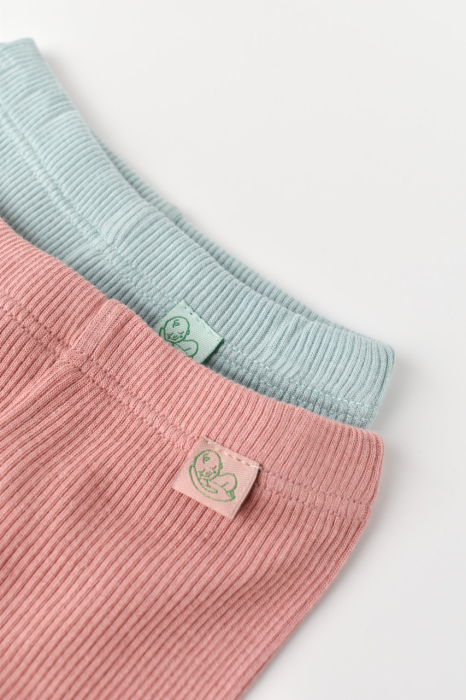 Set 2 pantaloni cu botosei bebe unisex din bumbac organic si modal - Mint/Rose, BabyCosy [4]