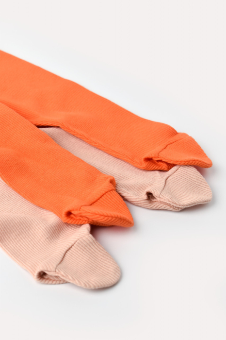 Set 2 pantaloni cu botosei bebe unisex din bumbac organic si modal - Rodie/Piersica, BabyCosy [2]