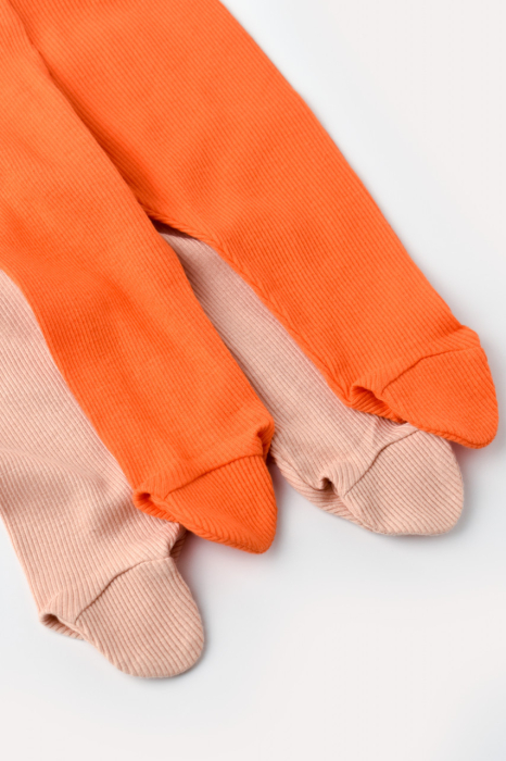 Set 2 pantaloni cu botosei bebe unisex din bumbac organic si modal - Rodie/Piersica, BabyCosy [3]