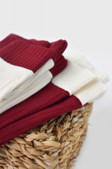 Set 2 pantaloni Ribana Bebe Unisex din bumbac organic si 5%elastan - Ecru/Bordo, BabyCosy [6]