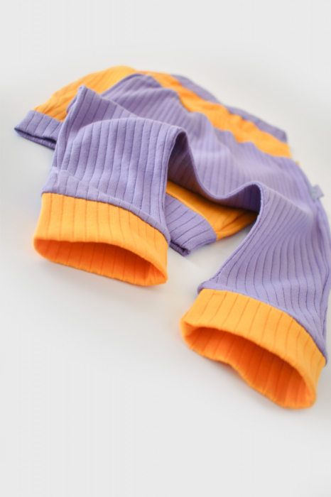 Set 2 pantaloni Ribana Bebe Unisex din bumbac organic si 5%elastan - Galben/Mov BabyCosy [4]