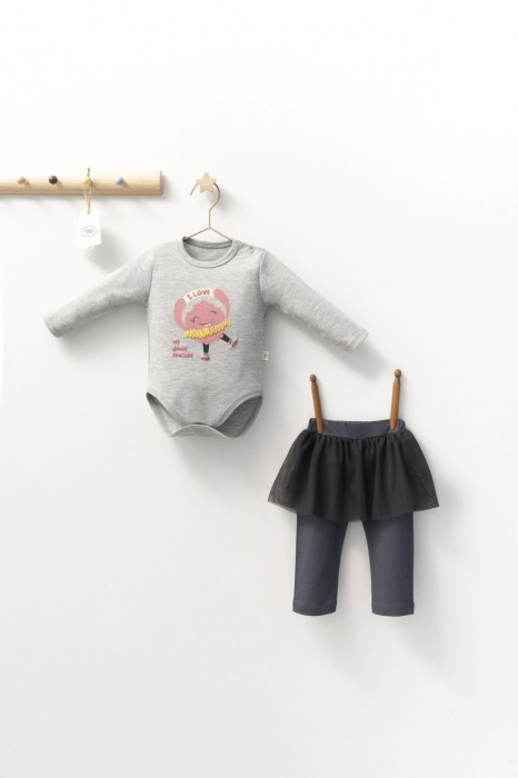 Set 2 piese cu body si pantalonasi cu tulle pentru fetite Monster, Tongs baby [2]