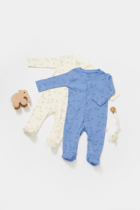 Set 2 salopete lungi Printed, BabyCosy, 50% modal+50% bumbac, Ecru/Lavanda [2]