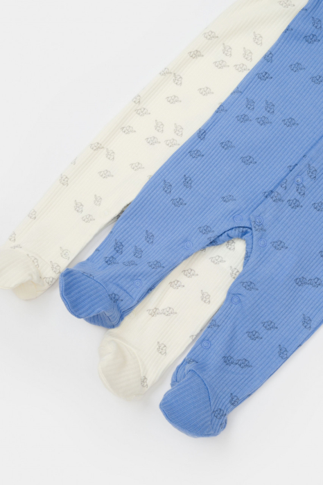 Set 2 salopete lungi Printed, BabyCosy, 50% modal+50% bumbac, Ecru/Lavanda [5]