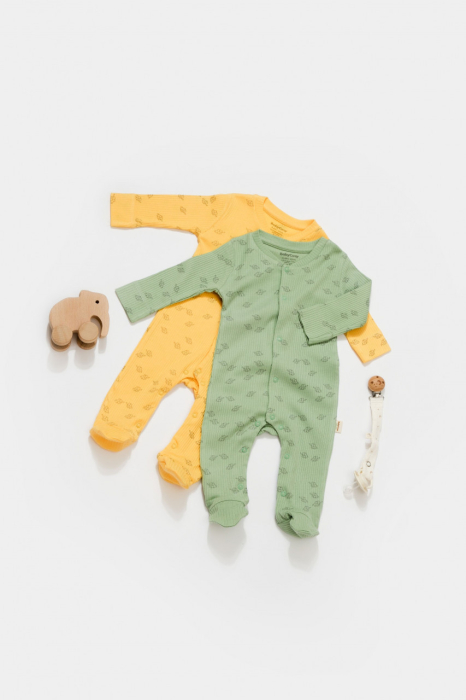 Set 2 salopete lungi Printed, BabyCosy, 50% modal+50% bumbac, Lamaie/Verde [2]