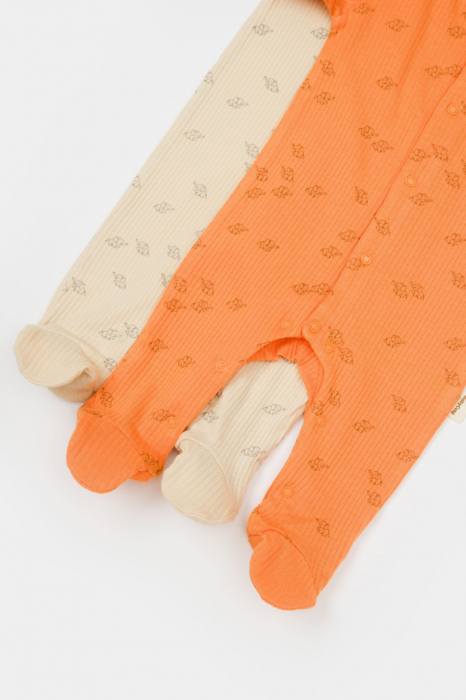 Set 2 salopete lungi Printed, BabyCosy, 50% modal+50% bumbac, Stone/Apricot [4]