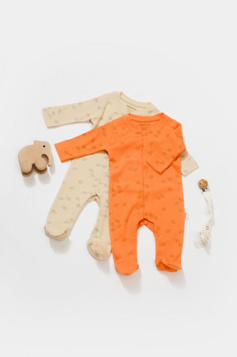 Set 2 salopete lungi Printed, BabyCosy, 50% modal+50% bumbac, Stone/Apricot [2]