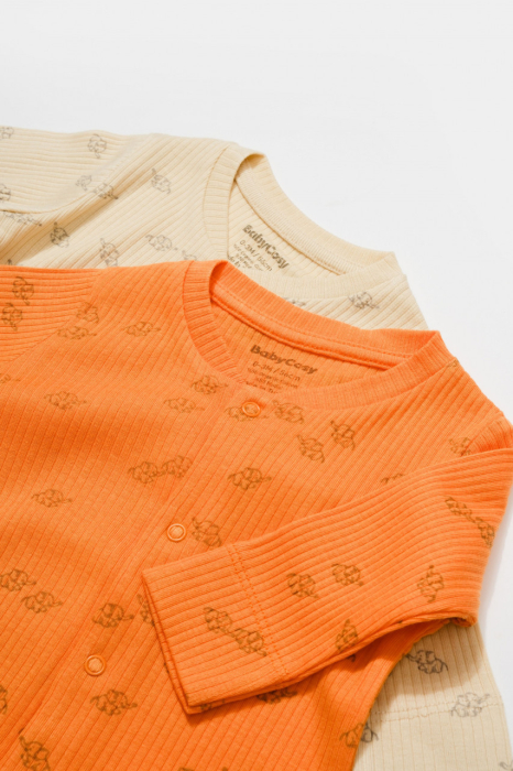 Set 2 salopete lungi Printed, BabyCosy, 50% modal+50% bumbac, Stone/Apricot [3]