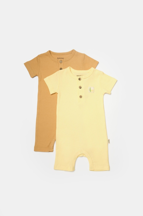 Set 2 salopete scurte Bamboo, galben, BabyCosy, 50%bumbac+50% bambus [3]