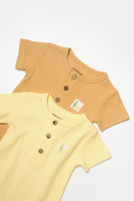 Set 2 salopete scurte Bamboo, galben, BabyCosy, 50%bumbac+50% bambus [4]