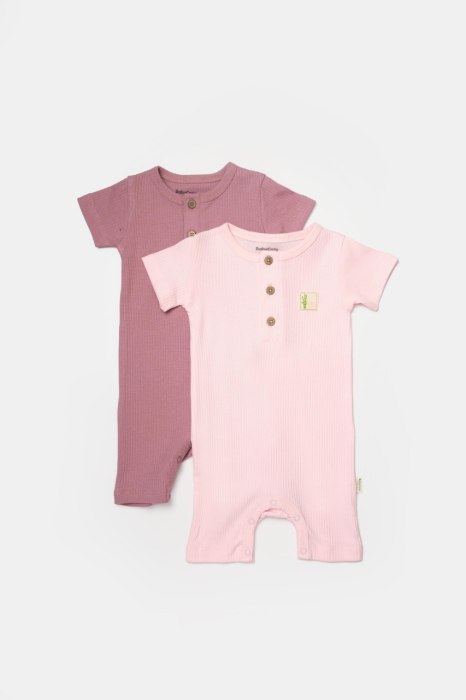 Set 2 salopete scurte Bamboo, roz, BabyCosy, 50%bumbac+50% bambus [3]
