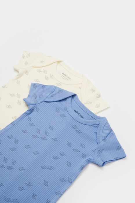 Set 2 salopete scurte Printed, BabyCosy, 50% modal+50% bumbac, Ecru/Lavanda [2]