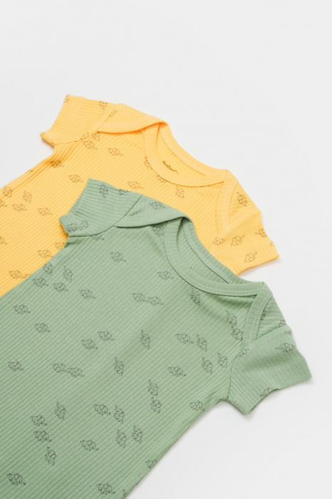 Set 2 salopete scurte Printed, BabyCosy, 50% modal+50% bumbac, Lamaie/Verde [3]