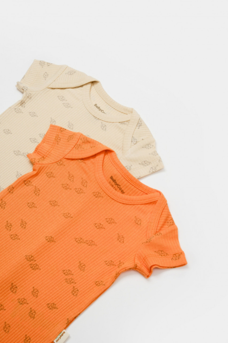 Set 2 salopete scurte Printed, BabyCosy, 50% modal+50% bumbac, Stone/Apricot [2]